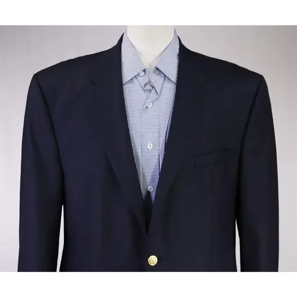 Lauren Ralph Lauren Mens Navy Blue Gold Button Wool Blazer Jacket 44L